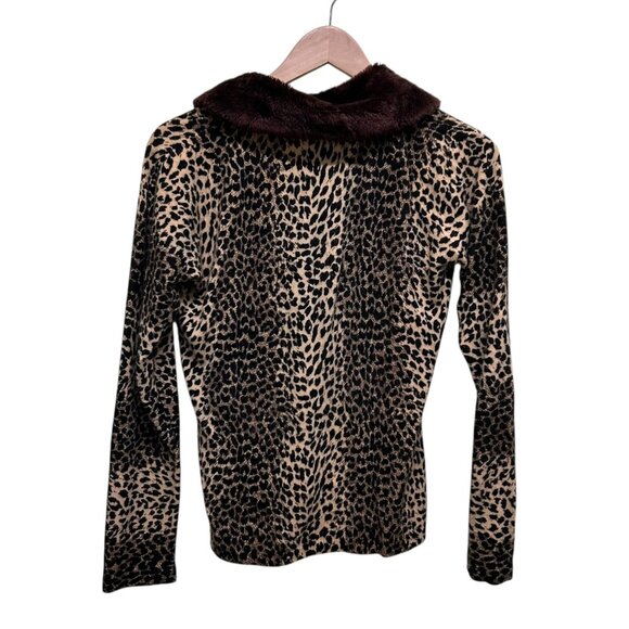 Outlander Brown Faux Fur Animal Print Button Front Cardigan Size M - Picture 4 of 5